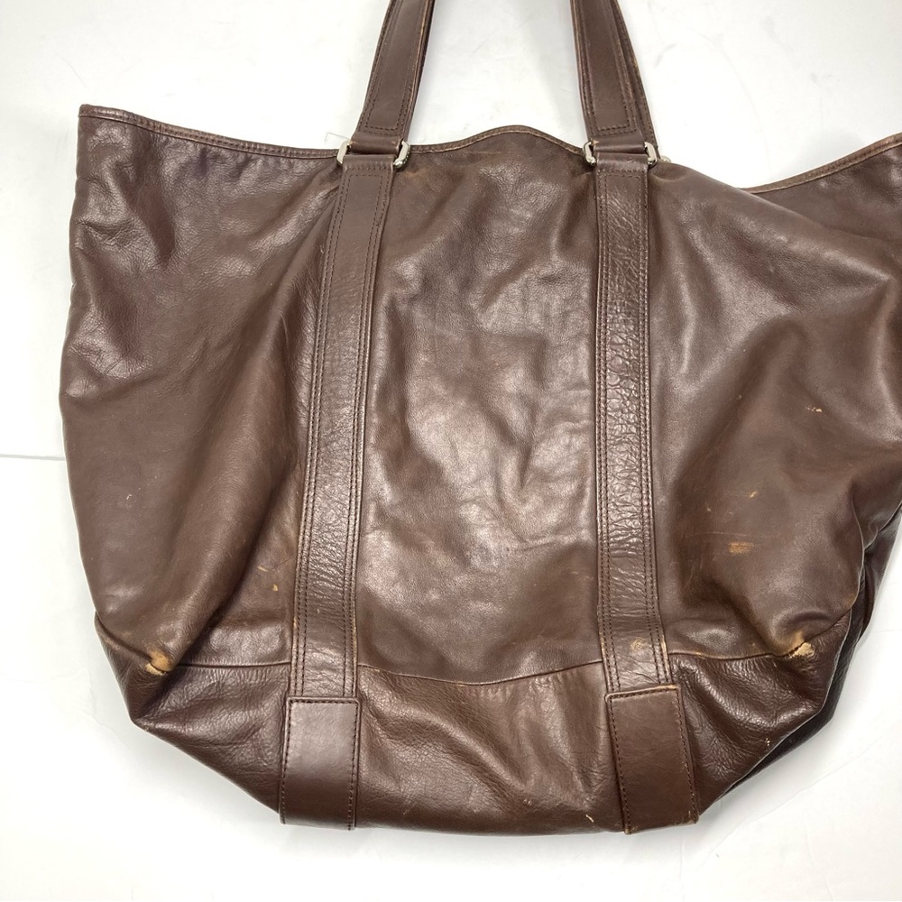 Y2K Marc Jacobs Large Brown Leather Horizontal Tote Bag  22x17" Big Tote - Picture 8 of 16